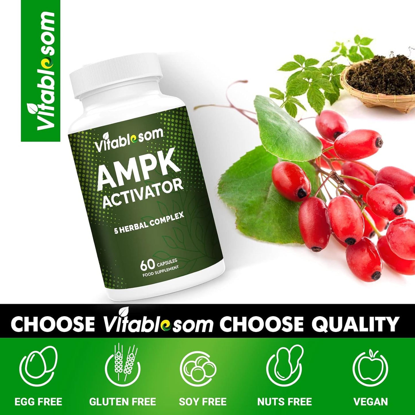 Vitablosom AMPK Activator with Jiaogulan Gynostemma, 60 Vegetarian Capsules for Metabolic Support