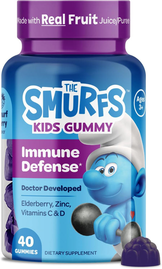 VITABURST Smurfs Kids Immune Support Gummies with Black Elderberry, Vitamin C, and Zinc - 40 Gummies, Real Fruit, Doctor Developed, Non-GMO