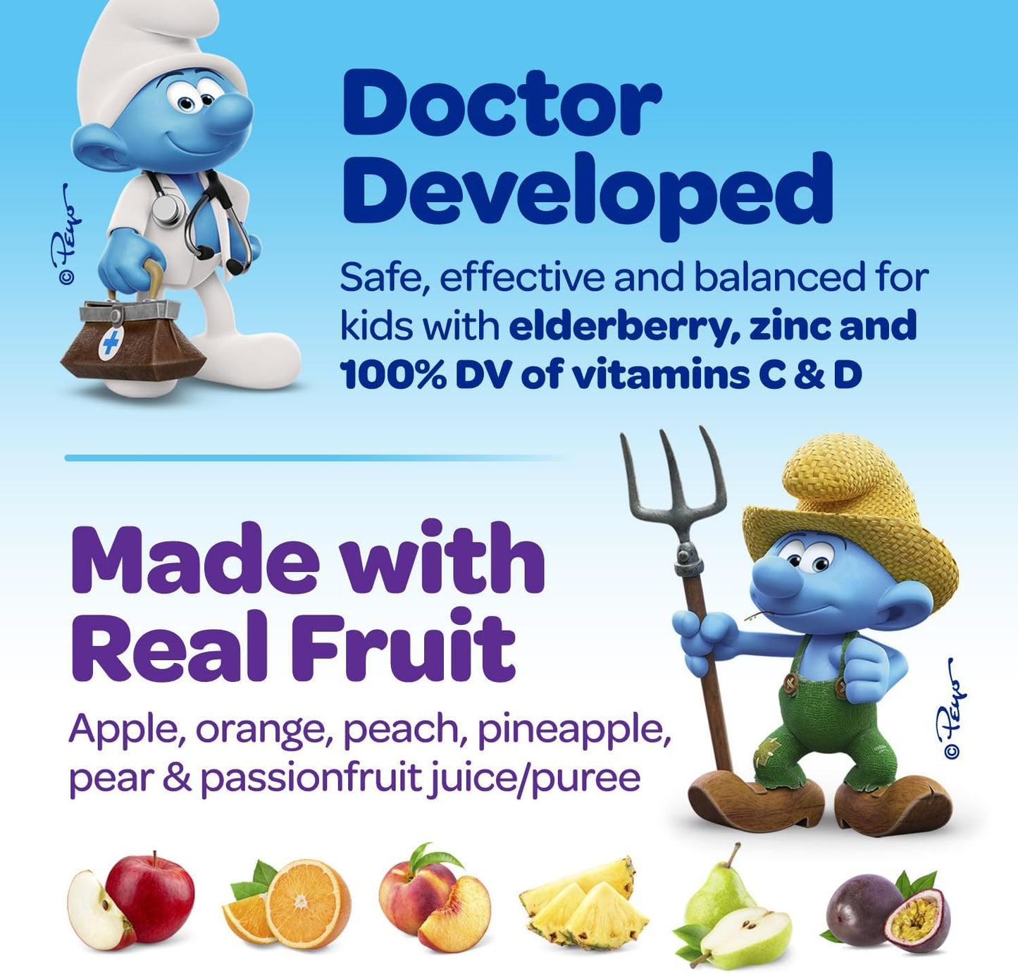 VITABURST Smurfs Kids Immune Support Gummies with Black Elderberry, Vitamin C, and Zinc - 40 Gummies, Real Fruit, Doctor Developed, Non-GMO