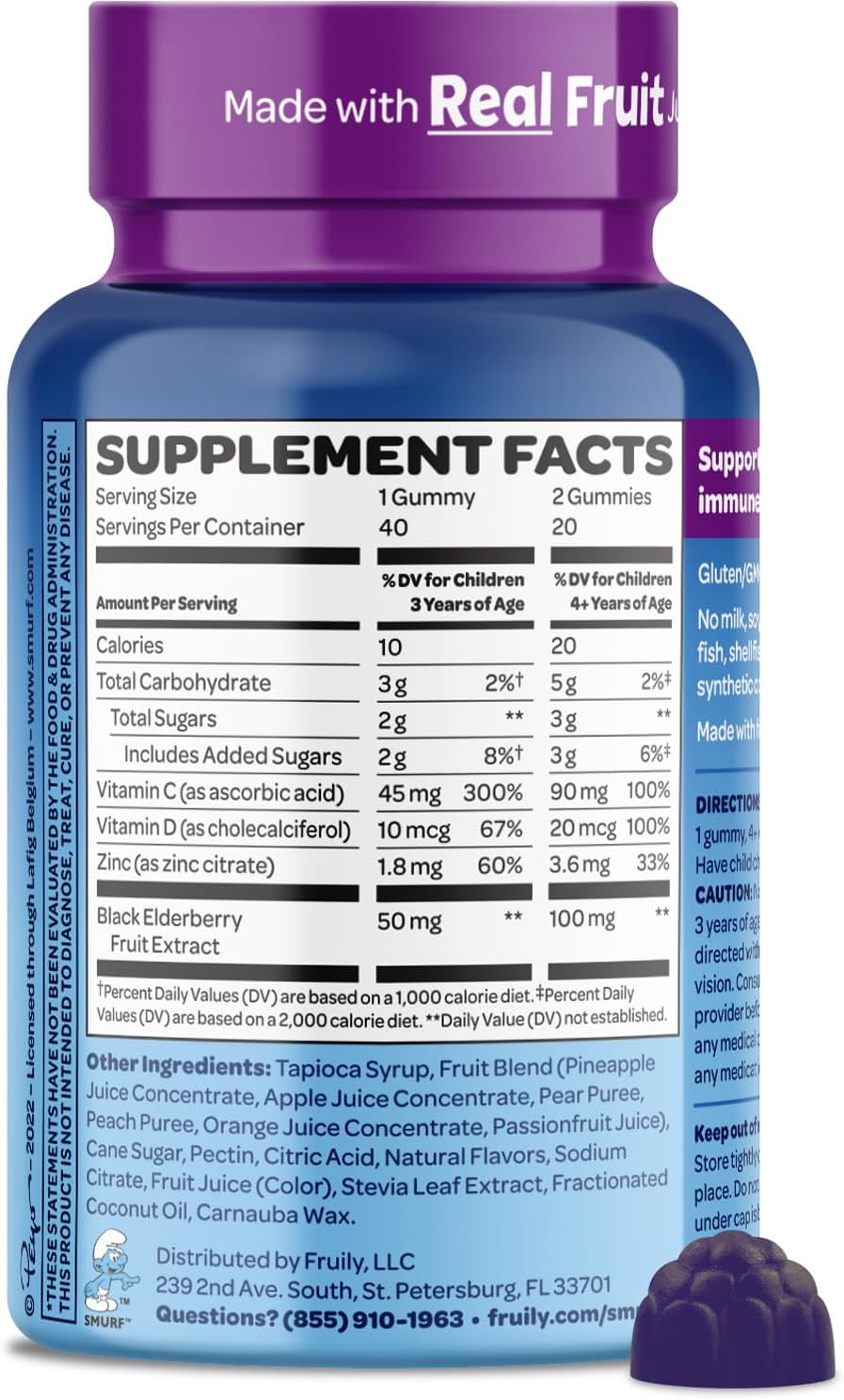 VITABURST Smurfs Kids Immune Support Gummies with Black Elderberry, Vitamin C, and Zinc - 40 Gummies, Real Fruit, Doctor Developed, Non-GMO