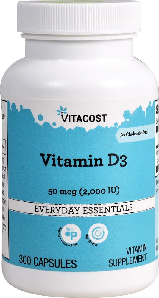 Vitacost Cholecalciferol Vitamin D3 2000 IU 300 Capsules