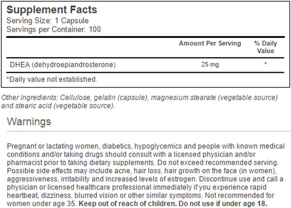 Vitacost DHEA 25mg - 100 Capsules by Vitacost Brand - Different Packaging Options