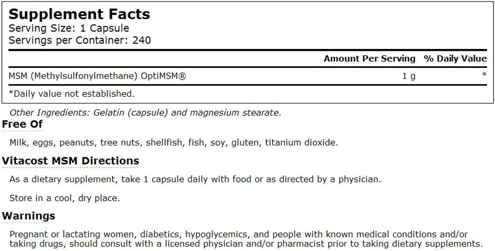 Vitacost MSM Capsules - 1000 mg, 240 Count - Vitacost Brand