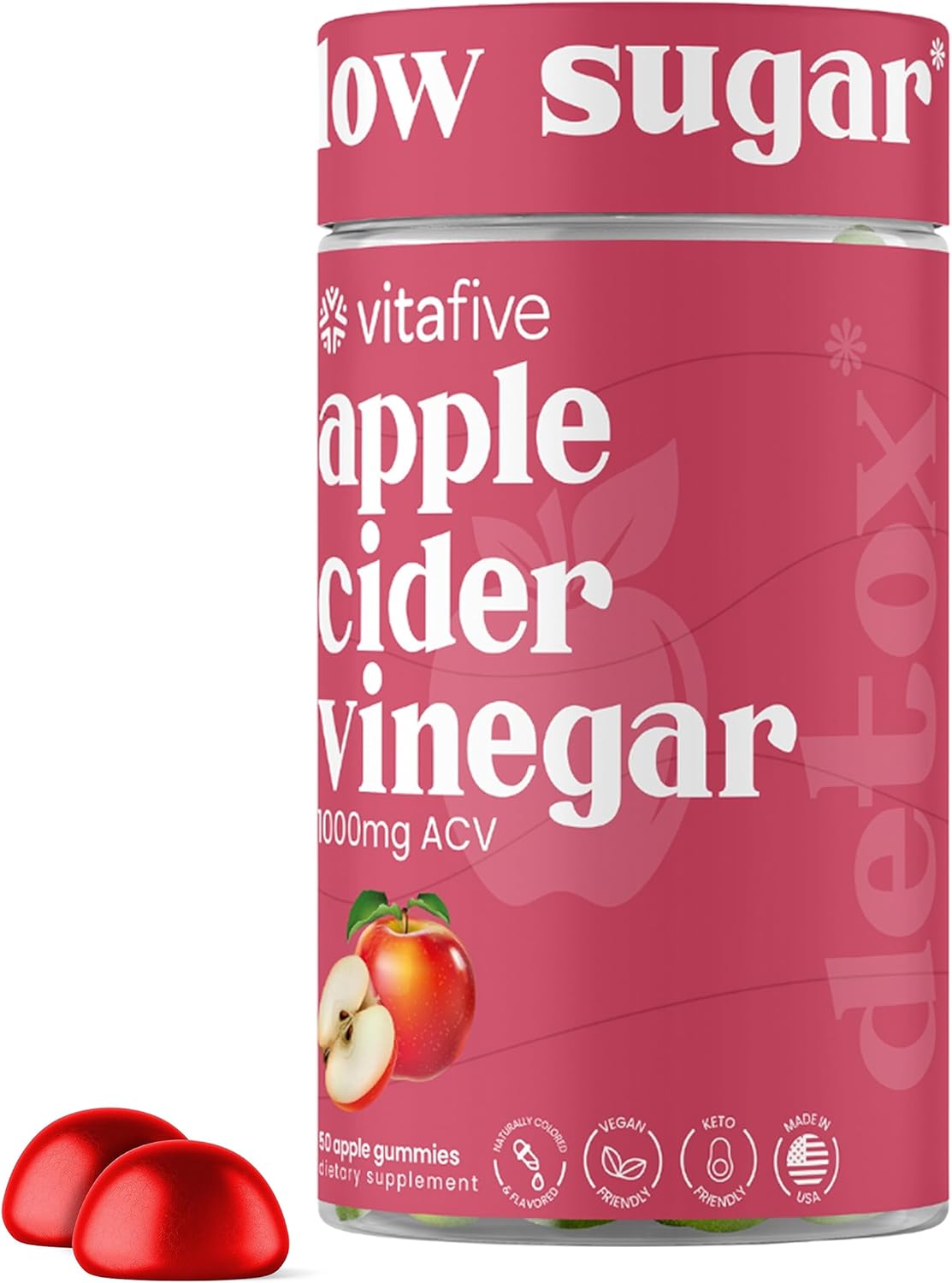 vitafive Apple Cider Vinegar Gummies - 500mg per Gummy, Gut Health & Colon Support, Vegan & Gluten Free - 50 Ct - BoostGo Australia