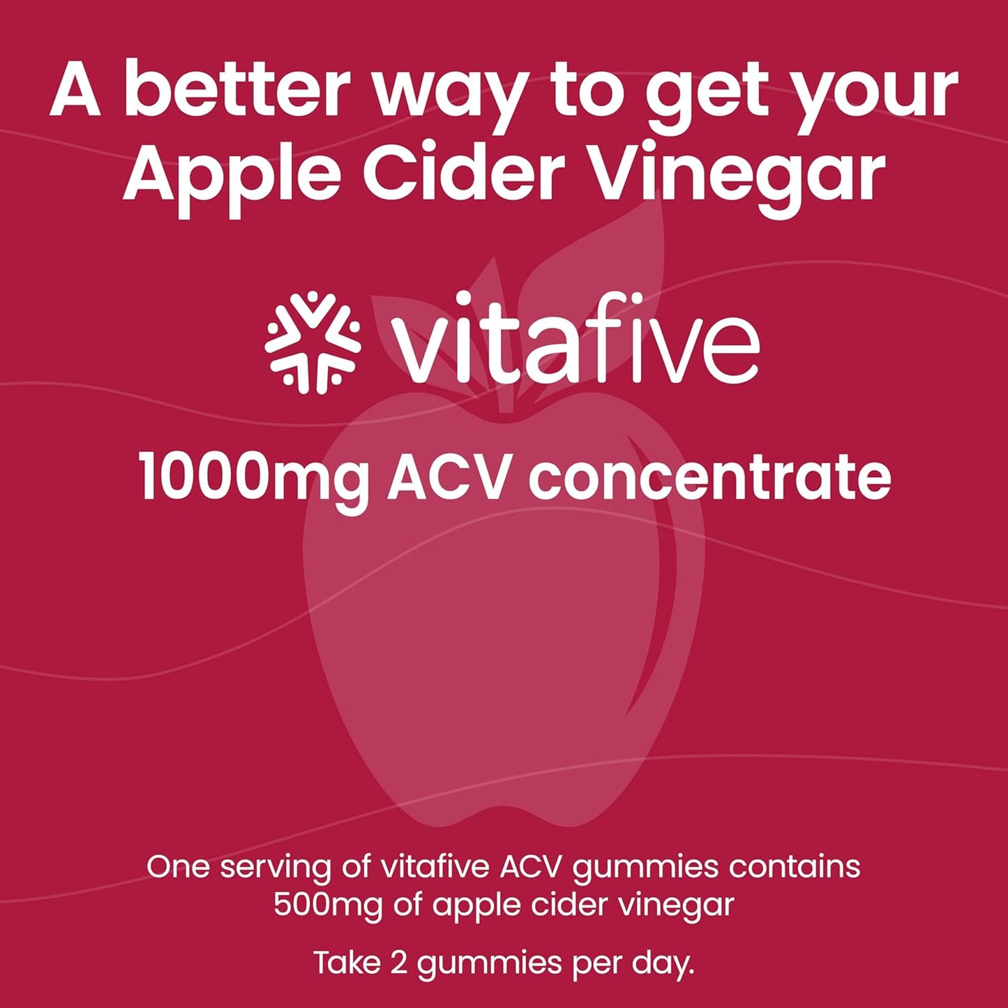vitafive Apple Cider Vinegar Gummies - 500mg per Gummy, Gut Health & Colon Support, Vegan & Gluten Free - 50 Ct - BoostGo Australia