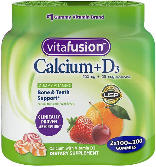 VitaFusion Calcium 500 mg Gummies, Natural Fruit & Cream Flavors - 200 Gummies, 2-Pack