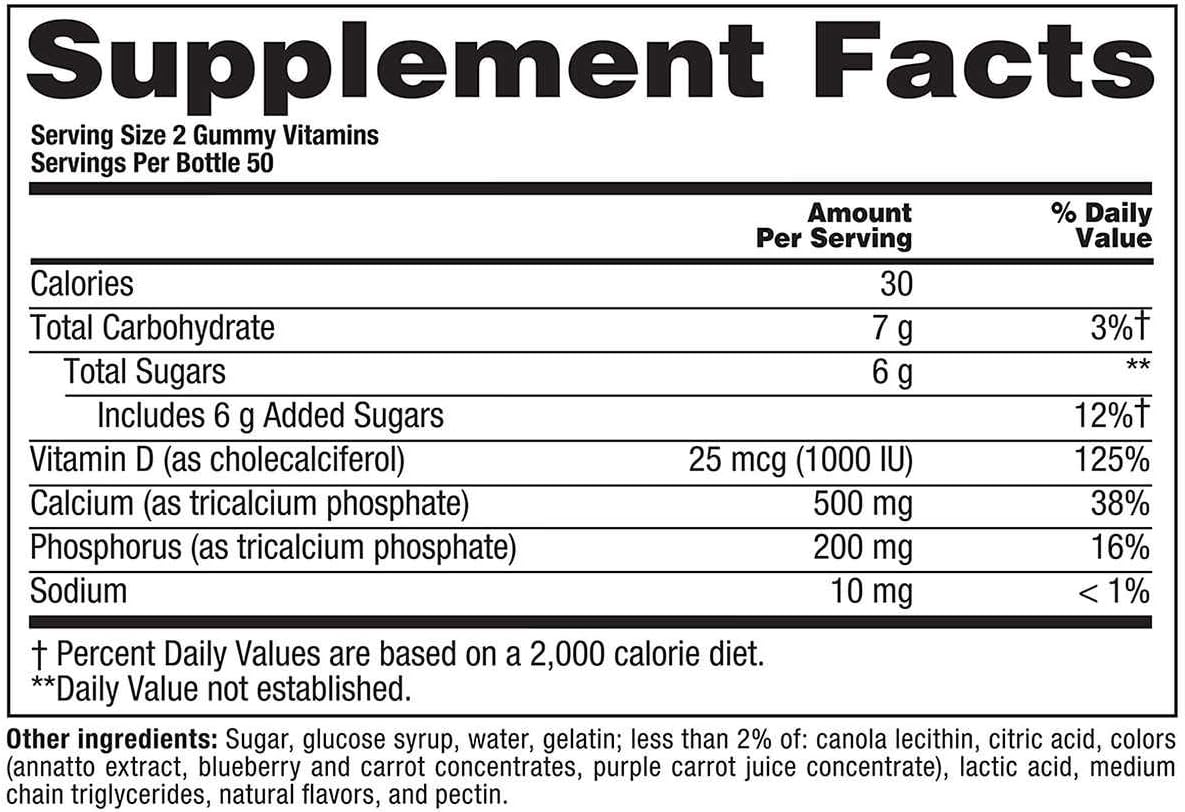 VitaFusion Calcium 500 mg Gummies, Natural Fruit & Cream Flavors - 200 Gummies, 2-Pack