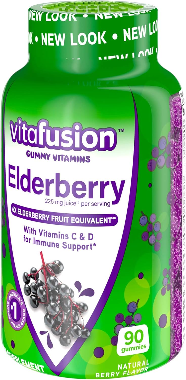Vitafusion Elderberry Gummy Vitamins, 90 Count - Pack of 2 Chewable Elderberry Gummies