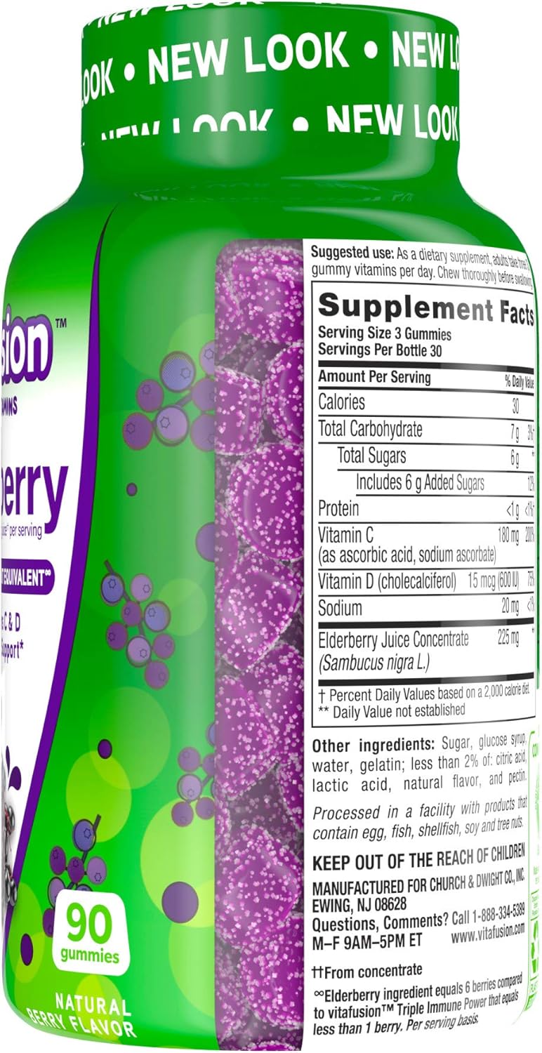 Vitafusion Elderberry Gummy Vitamins, 90 Count - Pack of 2 Chewable Elderberry Gummies