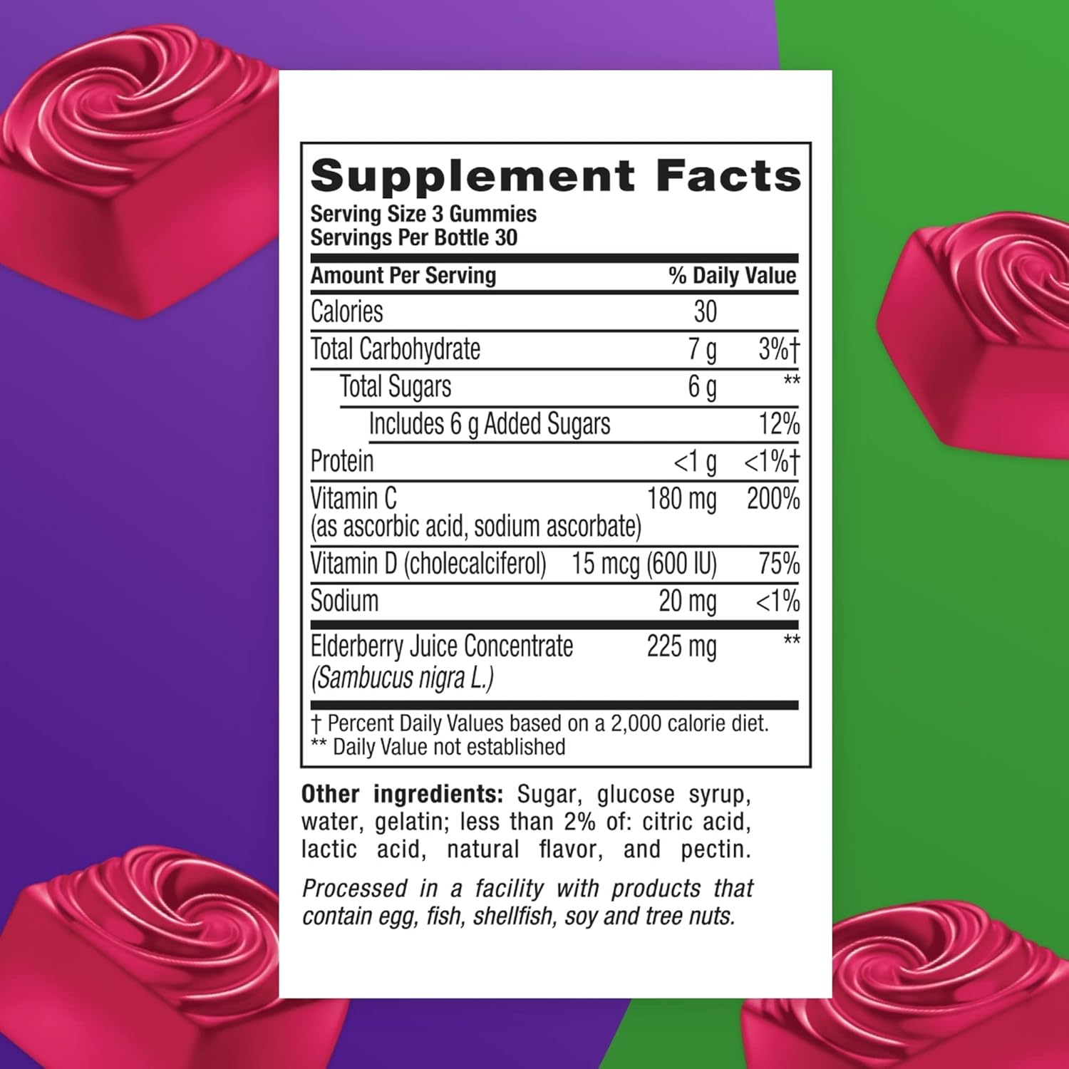 Vitafusion Elderberry Gummy Vitamins, 90 Count - Pack of 2 Chewable Elderberry Gummies