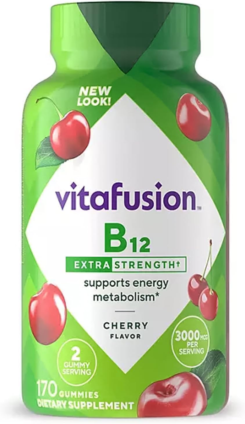 Vitafusion Extra Strength Cherry Flavored Vitamin B12 Gummies - Energy & Nervous System Support - 170 Count, 85 Day Supply