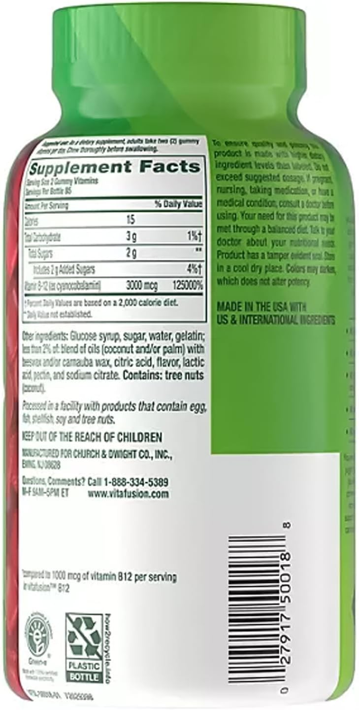 Vitafusion Extra Strength Cherry Flavored Vitamin B12 Gummies - Energy & Nervous System Support - 170 Count, 85 Day Supply