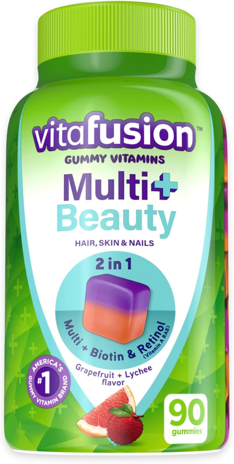 Vitafusion Multivitamin Plus Beauty Gummies - 2-in-1 Hair, Skin, Nails Support - Biotin, Retinol, Vitamin A RAE - 90 Count