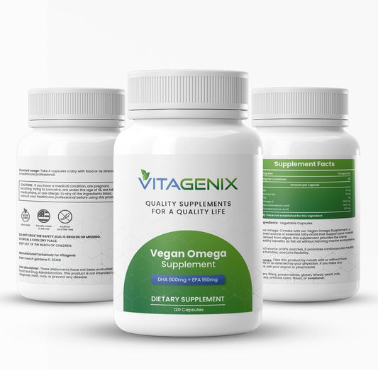 VITAGENIX Vegan Omega-3 Supplement with DHA & EPA from Marine Algae - Plant-Based Fish Oil Alternative Capsules for Heart, Brain, and Joint Health - Sustainable Option - 1 Pack
