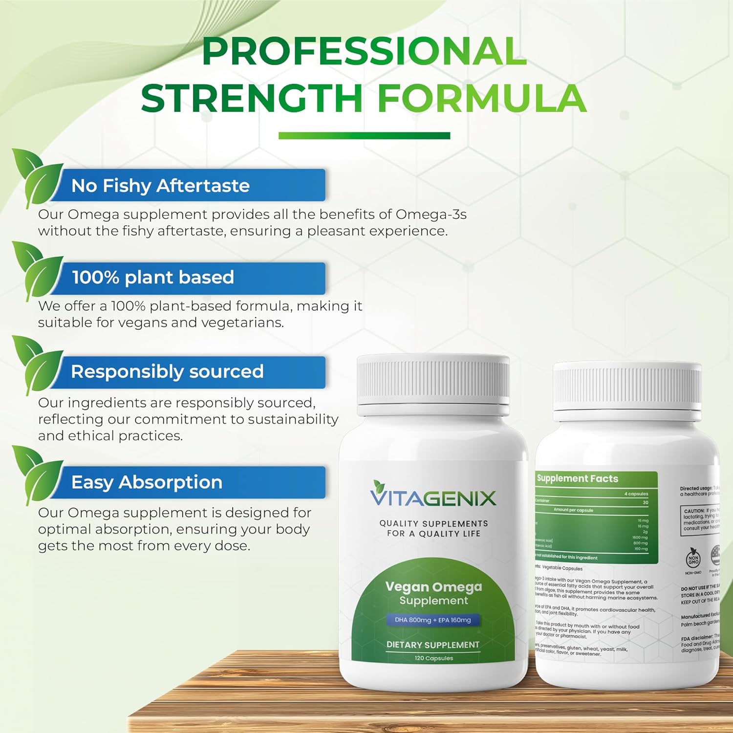 VITAGENIX Vegan Omega-3 Supplement with DHA & EPA from Marine Algae - Plant-Based Fish Oil Alternative Capsules for Heart, Brain, and Joint Health - Sustainable Option - 1 Pack