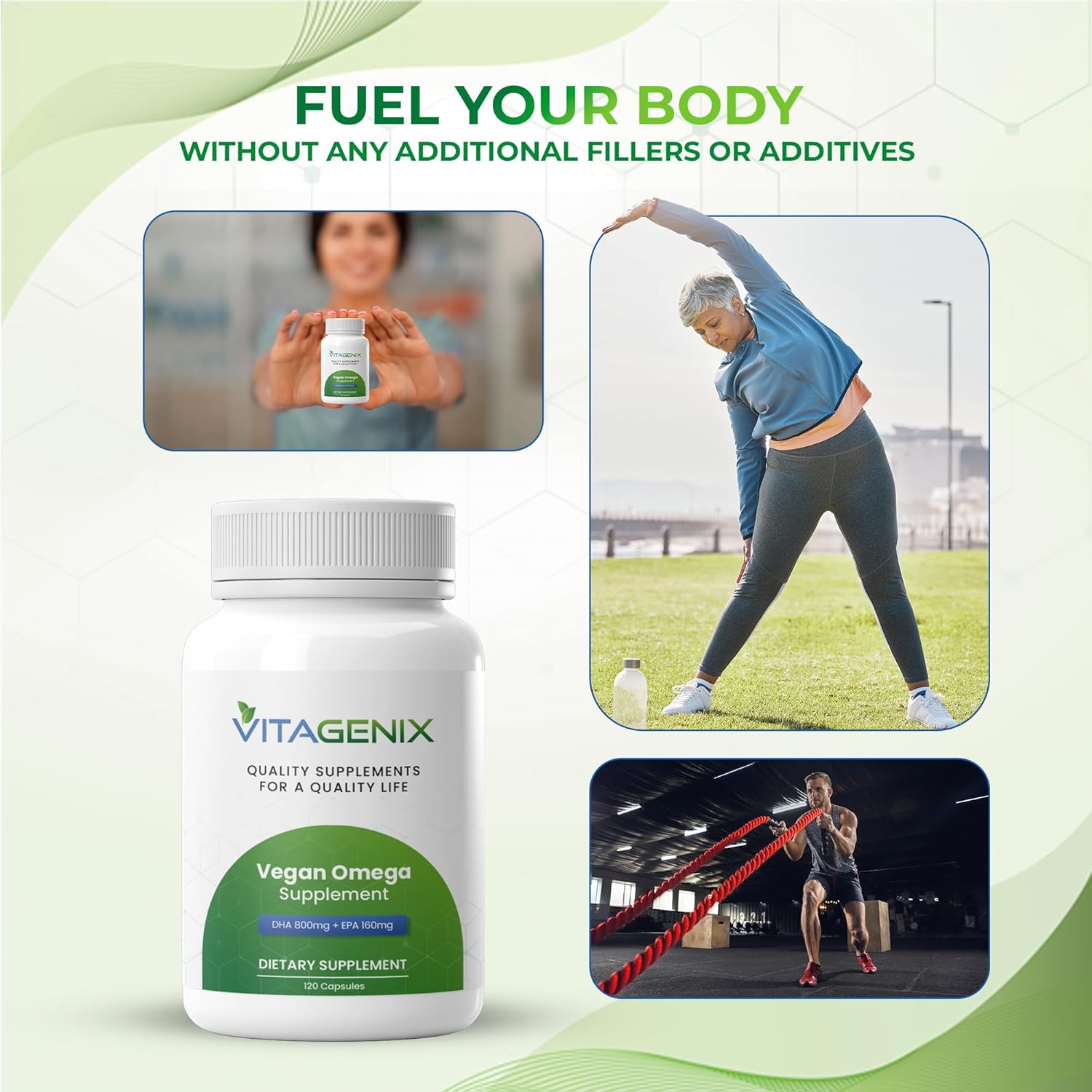 VITAGENIX Vegan Omega-3 Supplement with DHA & EPA from Marine Algae - Plant-Based Fish Oil Alternative Capsules for Heart, Brain, and Joint Health - Sustainable Option - 1 Pack