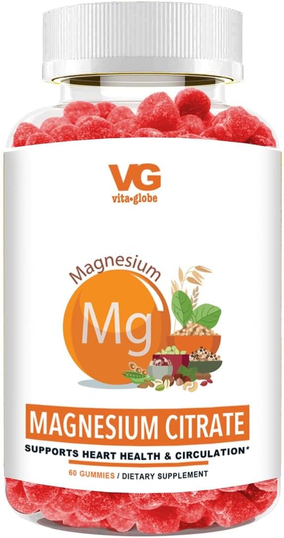 VitaGlobe Magnesium Citrate Gummies - 300mg for Bone, Muscle, Energy & Relaxation Support, 60 Count