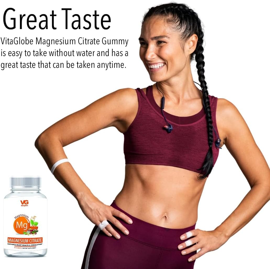 VitaGlobe Magnesium Citrate Gummies - 300mg for Bone, Muscle, Energy & Relaxation Support, 60 Count