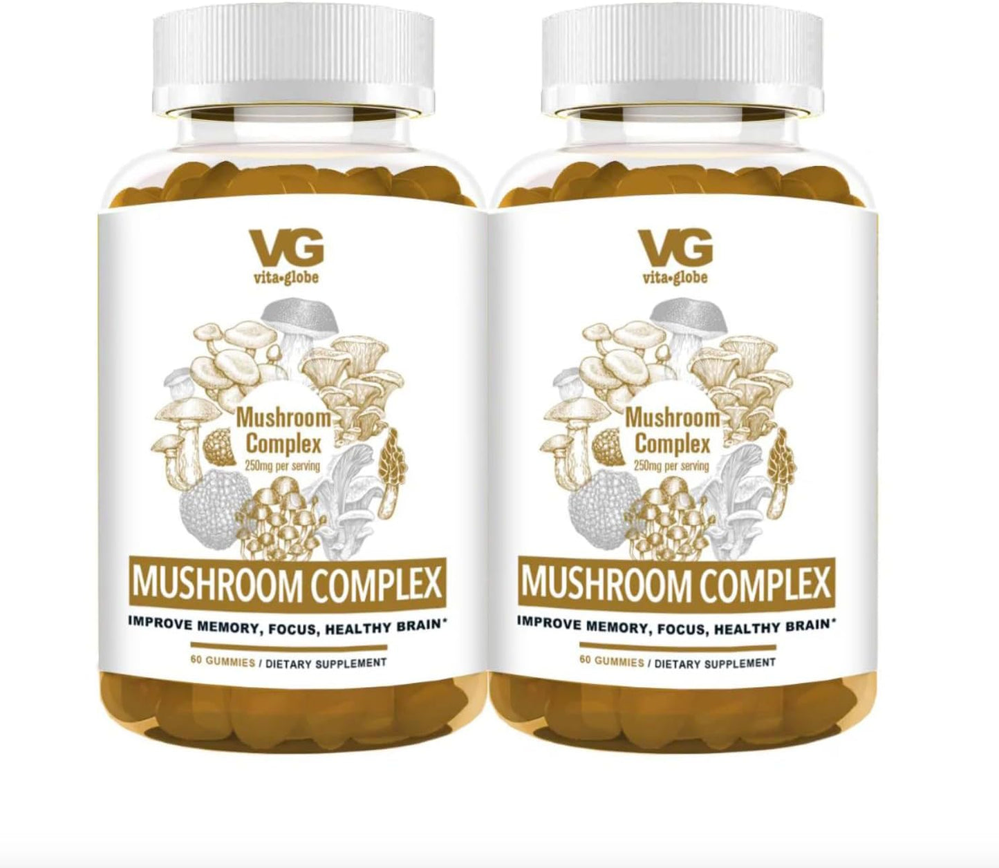 VitaGlobe Mushroom Complex Gummies 250mg - Immune, Energy, Brain Health Support Vitamins, 240 Count (2 Pack)