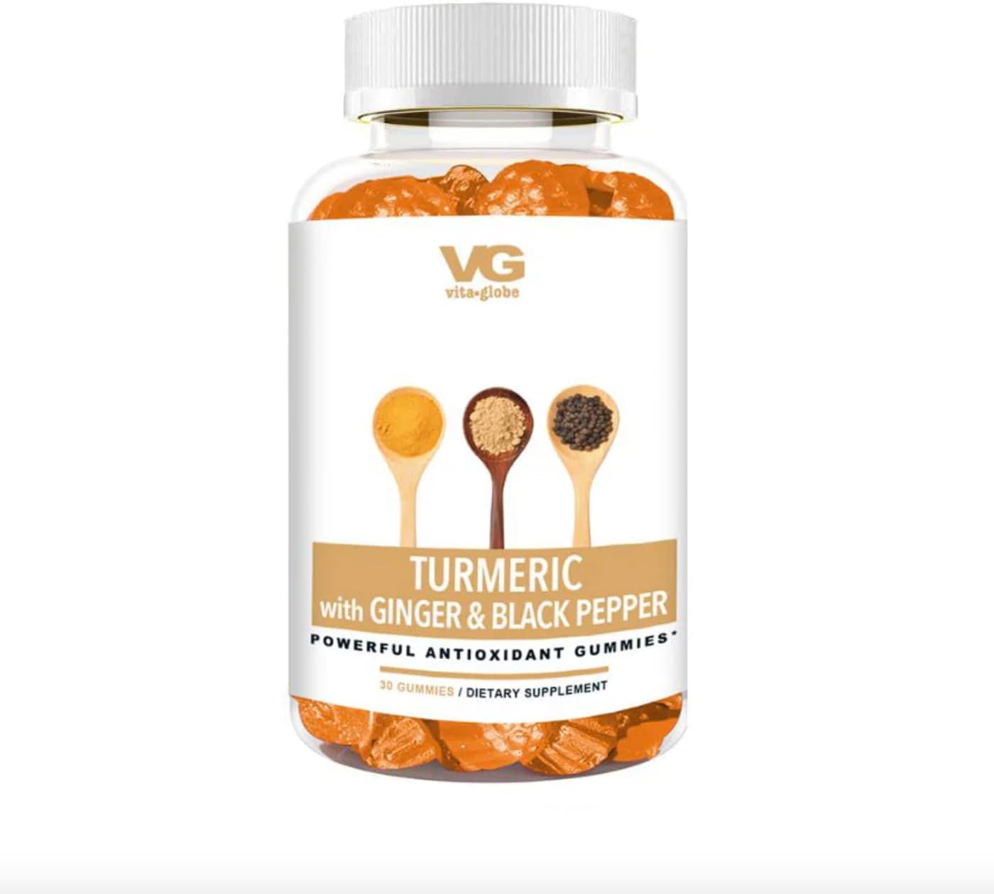 VitaGlobe Turmeric Gummy with Ginger and Black Pepper 250mg - Non-GMO, Vegan Antioxidant Supplement (30 Count)