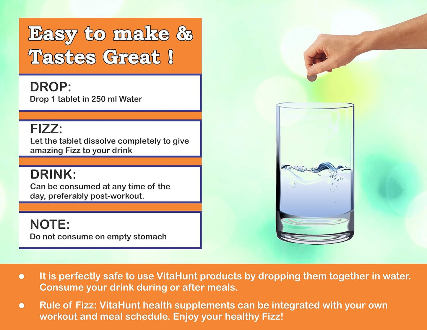 VitaHunt Vitamin C 1000mg with Zinc Effervescent Tablets - Immune Support & Antioxidants - Orange Flavor