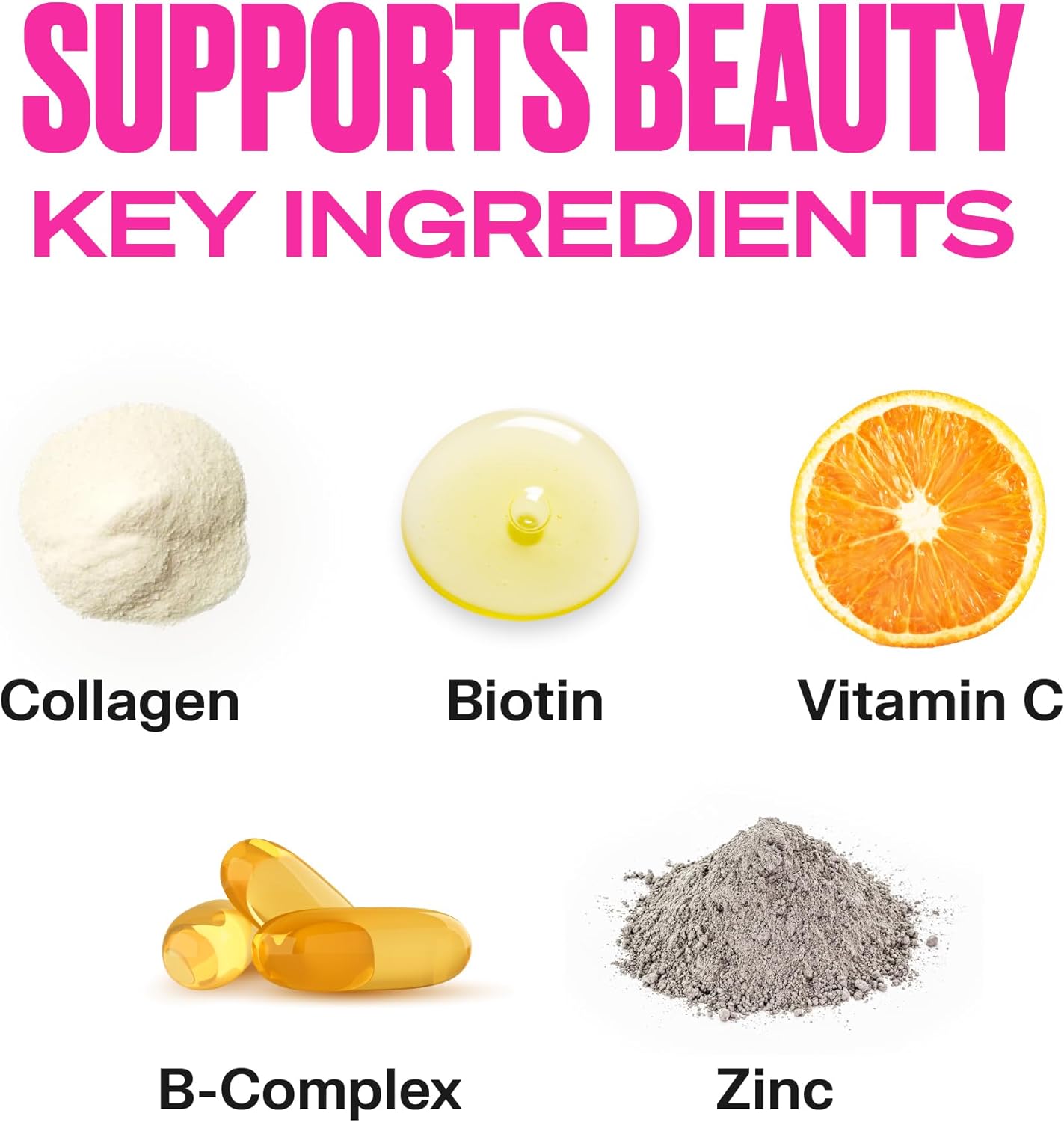 VitaHustle Beauty Gummies: 2500mcg Biotin, 100mg Collagen, Vitamin C, B-Complex, Strong Hair, Skin Nails, Low Sugar, Non GMO - Strawberry Colada - 50 Count
