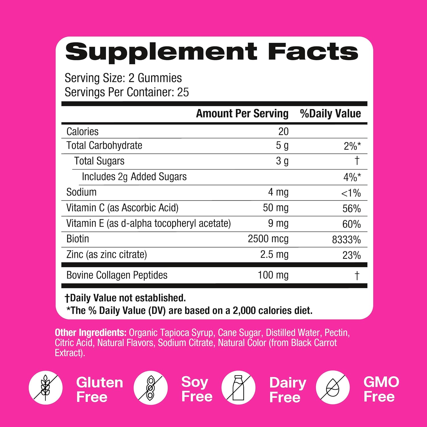 VitaHustle Beauty Gummies: 2500mcg Biotin, 100mg Collagen, Vitamin C, B-Complex, Strong Hair, Skin Nails, Low Sugar, Non GMO - Strawberry Colada - 50 Count