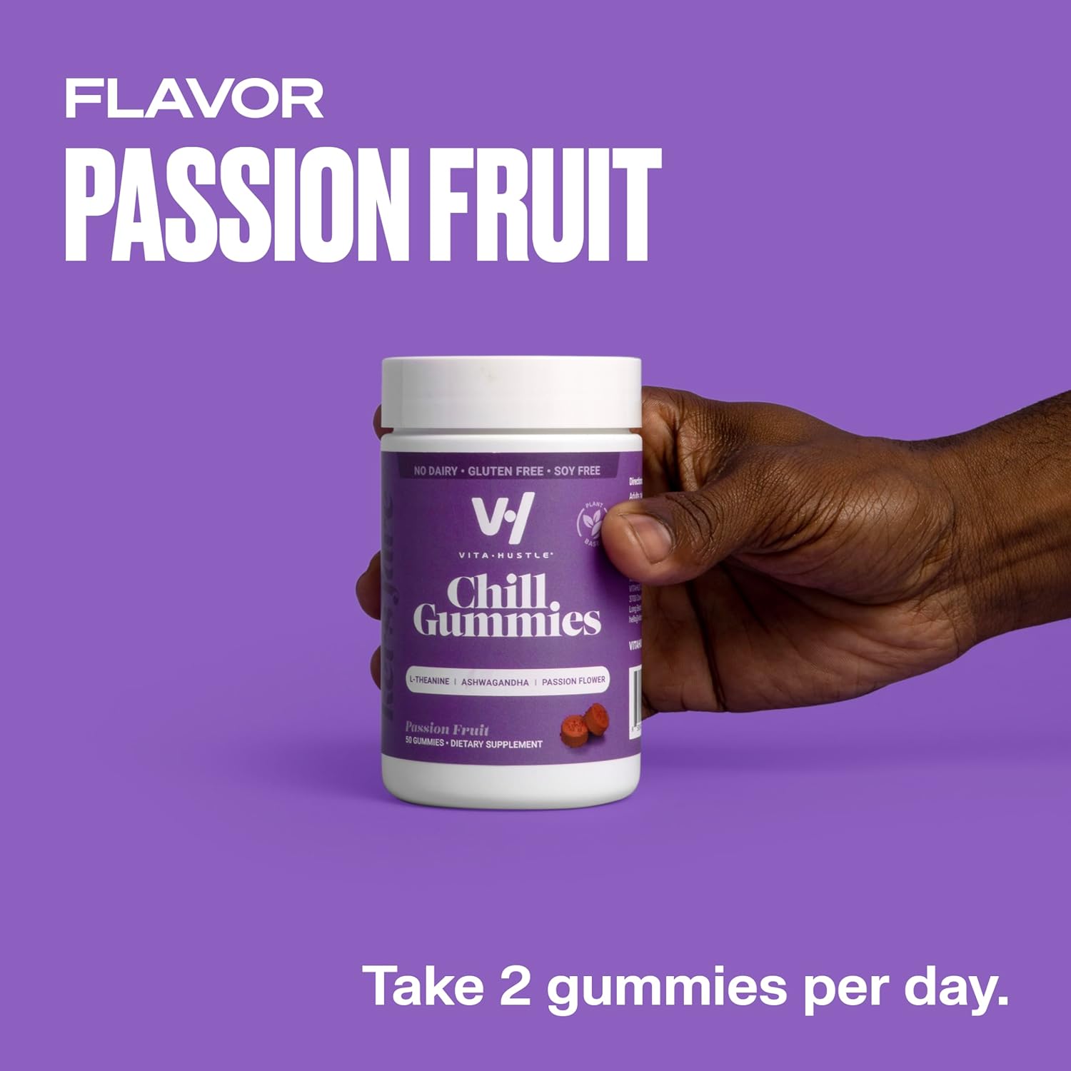 VitaHustle Stress Relief Gummies - 300mg KSM 66 Ashwagandha, L-Theanine, Vegan, Mood Support, Cortisol Balance, Focus - Passion Fruit Flavor - 50 Count