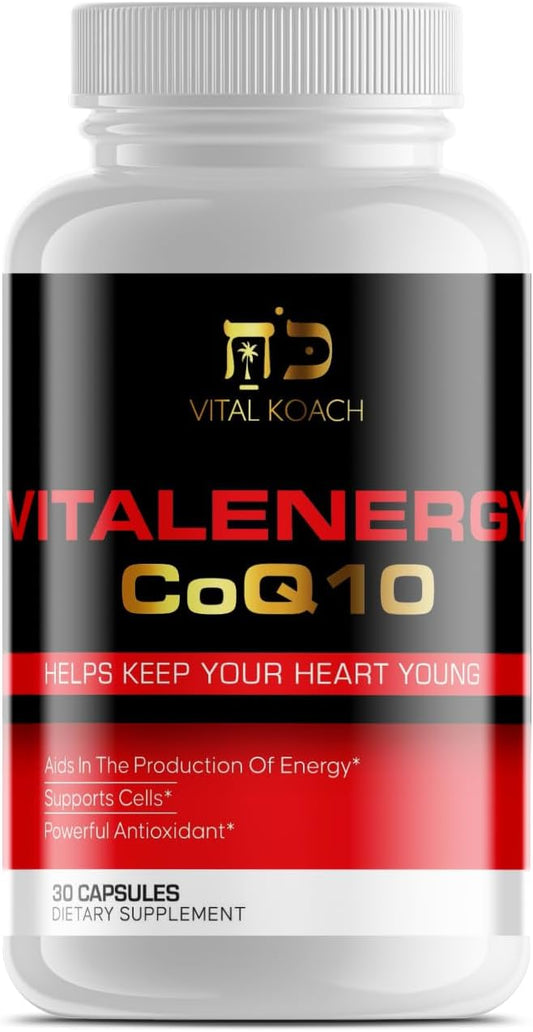 VITAL KOACH CoQ10 Ubiquinone 200mg Capsules - Supports Cardiovascular Health, Energy Production, Antioxidant - 30ct