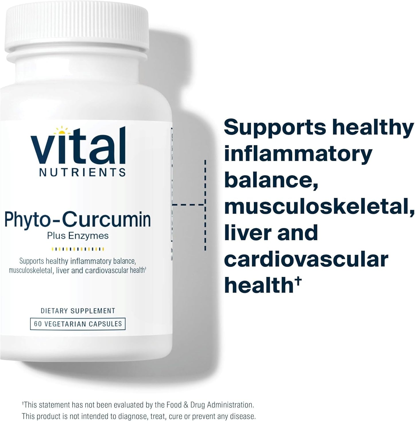 Vital Nutrients Phyto-Curcumin Plus Enzymes Capsules - Support Muscle, Bone, Liver, Heart Health - Gluten, Dairy, Soy Free - 60 Count
