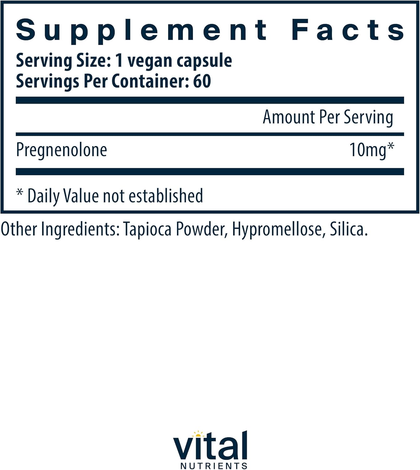 Vital Nutrients Pregnenolone Capsules - 60 Vegetarian Capsules, 10mg - Mood, Memory, Immune Support - BoostGo Australia