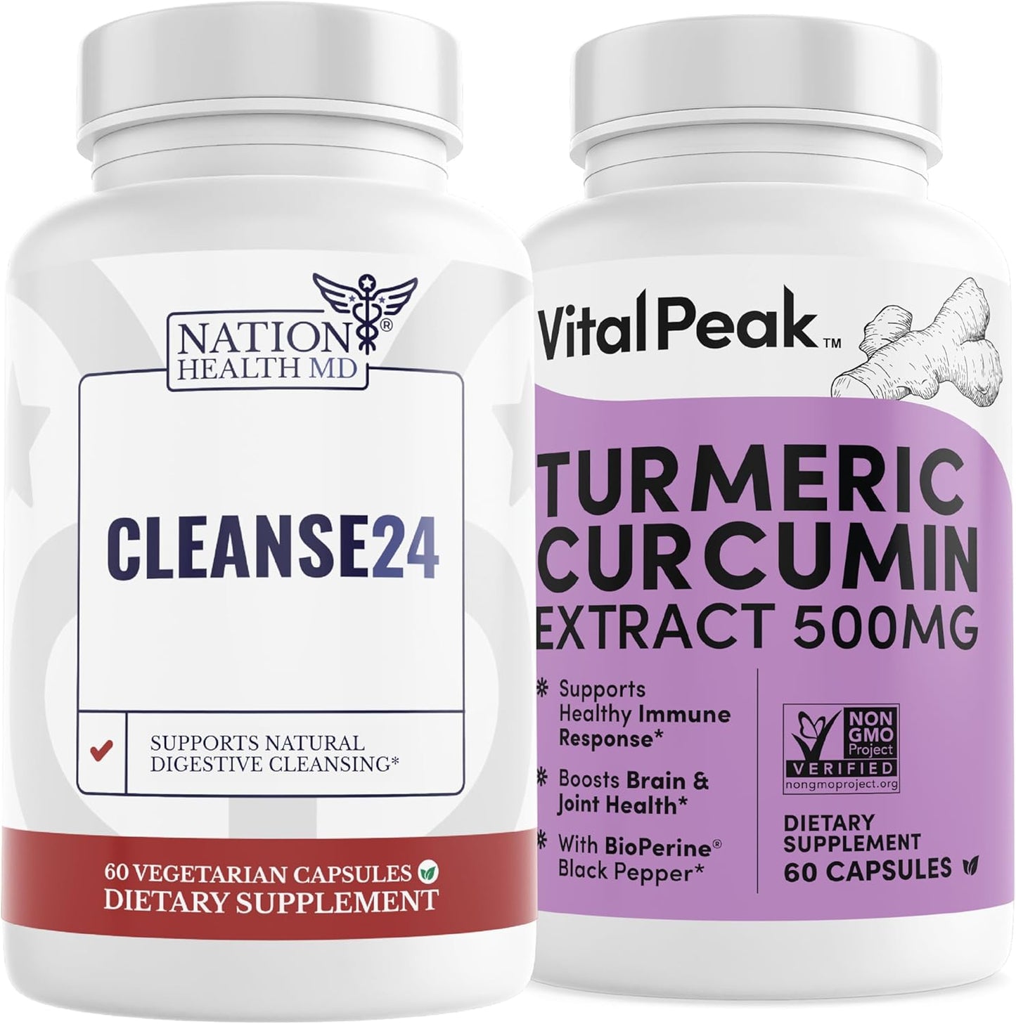 Vital Peak Bundle: Cleanse24 and Turmeric Curcumin Extract for Overall Health and Wellness