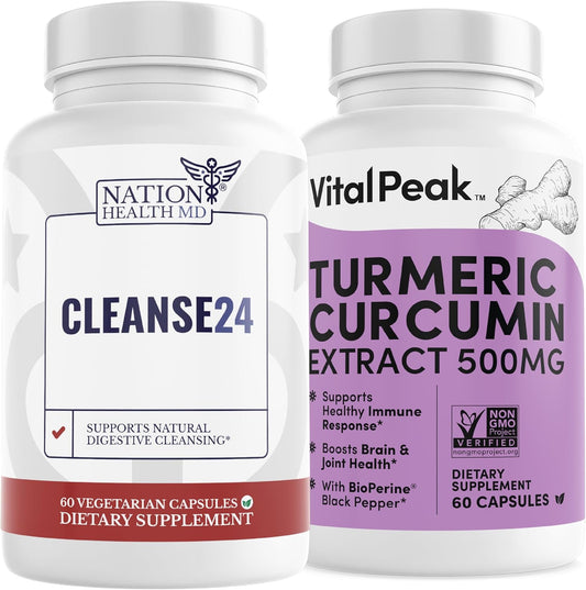 Vital Peak Bundle: Cleanse24 and Turmeric Curcumin Extract for Overall Health and Wellness