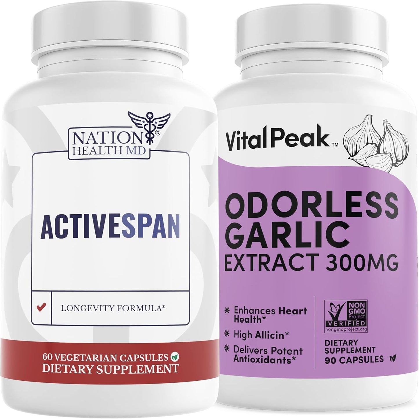 Vital Peak Bundle: NATION HEALTH MD ActiveSpan and Odorless Garlic Supplement Pack