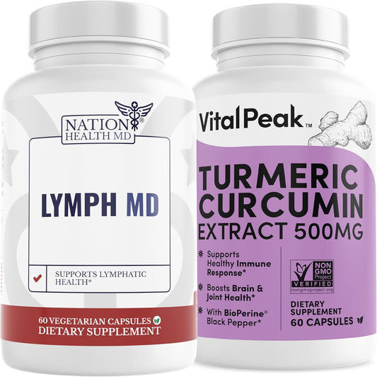 Vital Peak Bundle: NATION HEALTH MD Lymph MD and Turmeric Curcumin Extract - Improve Overall Health and Wellness