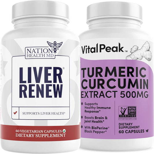 Vital Peak Liver Renew and Turmeric Curcumin Bundle for Overall Health & Wellness