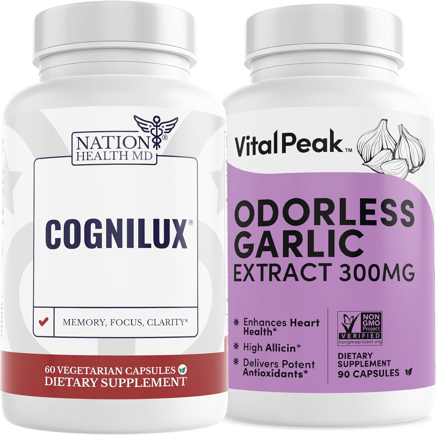 Vital Peak Nation Health MD Bundle: Cognilux and Odorless Garlic for Better Health
