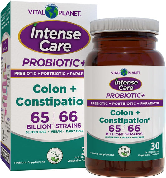 Vital Planet Intense Care Colon & Constipation Probiotics - 65 Billion CFU, 66 Strains - 30 ct Refrigerated Supplement for Adults - Digestive & Immune Support