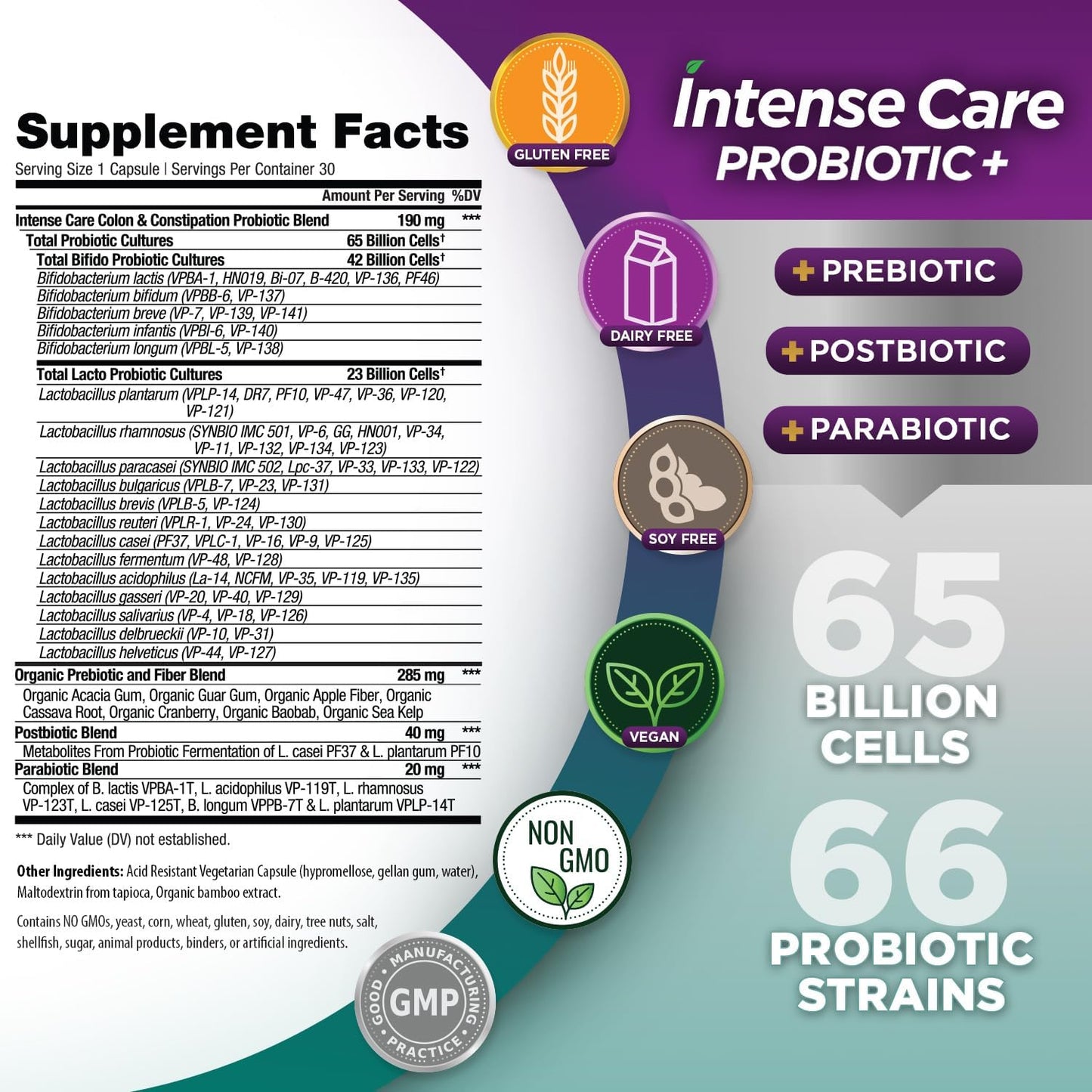 Vital Planet Intense Care Colon & Constipation Probiotics - 65 Billion CFU, 66 Strains - 30 ct Refrigerated Supplement for Adults - Digestive & Immune Support