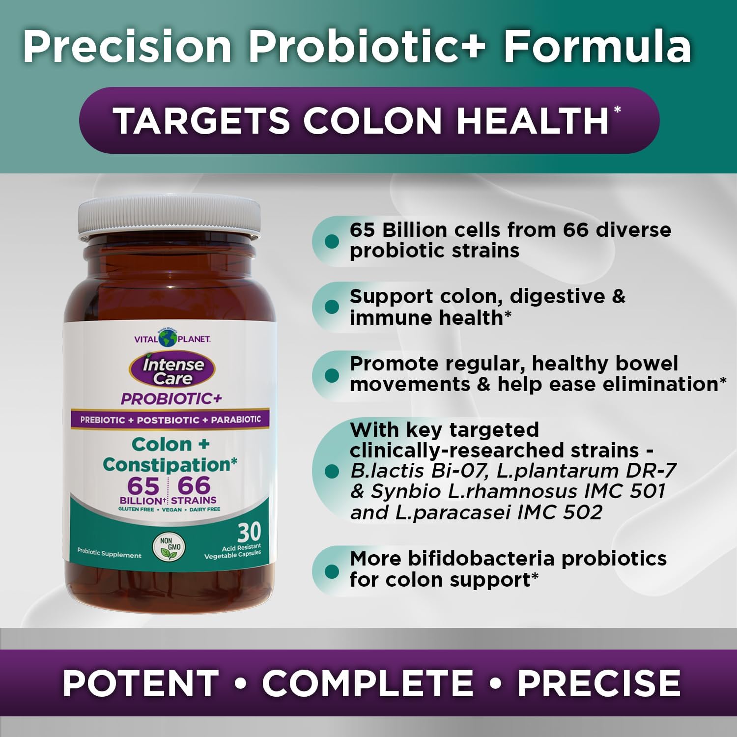 Vital Planet Intense Care Colon & Constipation Probiotics - 65 Billion CFU, 66 Strains - 30 ct Refrigerated Supplement for Adults - Digestive & Immune Support