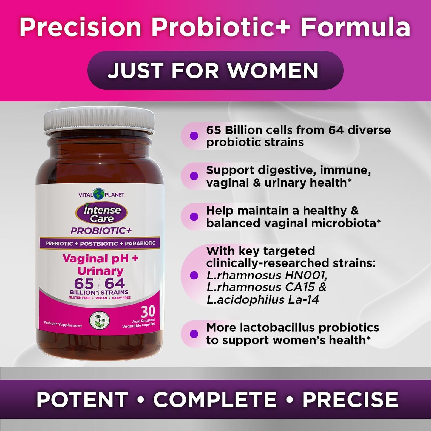 Vital Planet Vaginal pH & Urinary Probiotics - 4-in-1 Refrigerated Supplement, 65 Billion CFU, 64 Strains - Digestive & Immune Support - 30 ct
