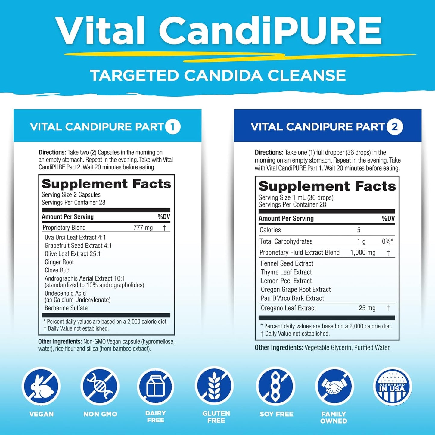 Vital Planet Vital CandiPURE Intestinal Cleanse 2-Part Kit - 56 Capsules, 1fl oz Herbal Extract - Supports Healthy Intestines