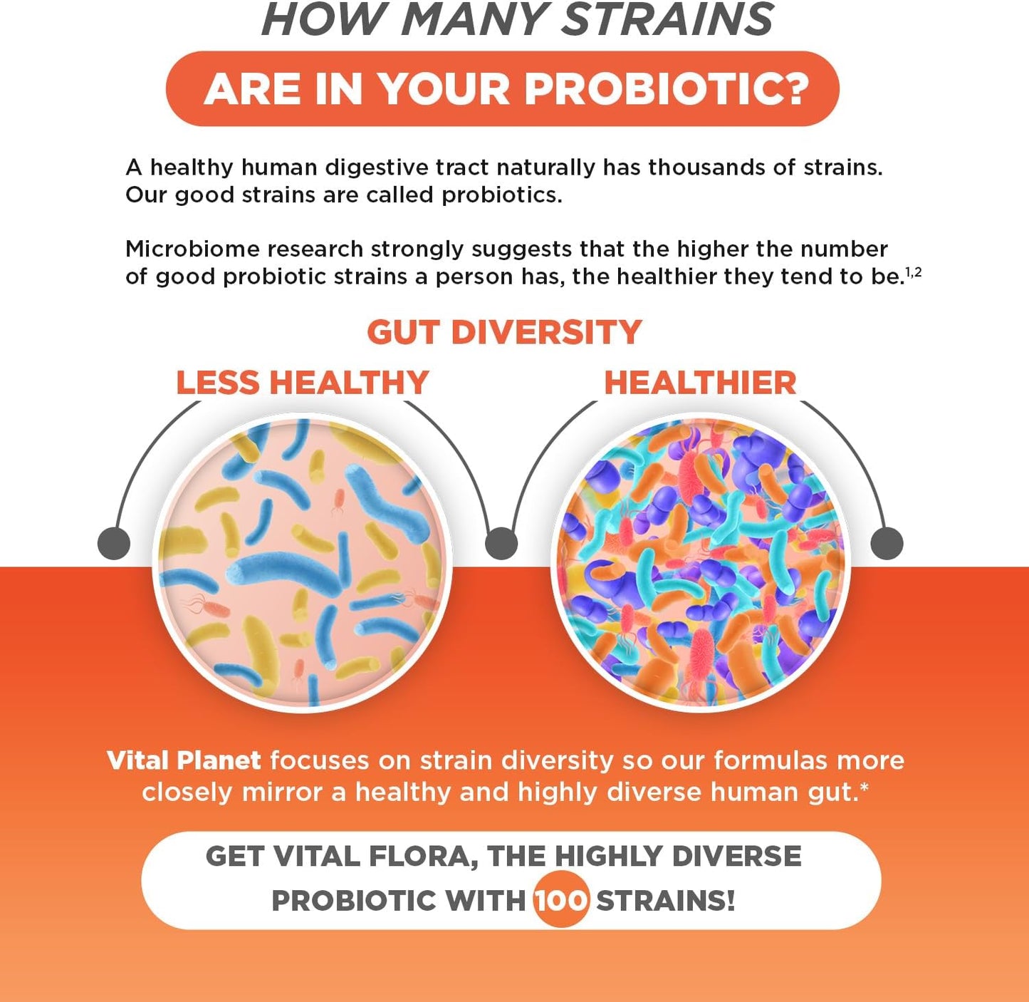 Vital Planet Vital Flora Advanced Probiotic: 100 Billion CFU, 100 Strains, 10 Prebiotics, Immune & Digestive Support, Shelf Stable - 30 Capsules