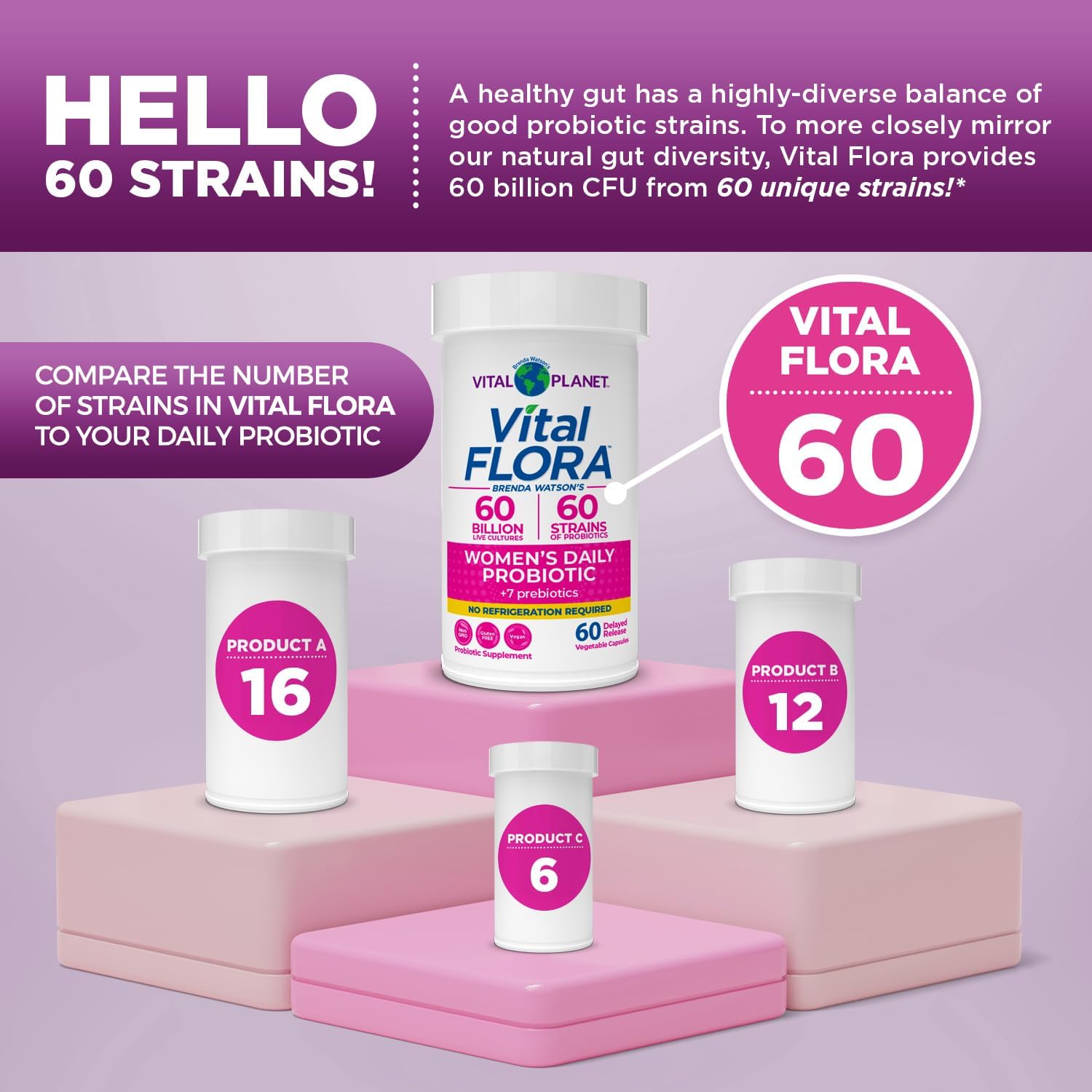 Vital Planet Women's Daily Probiotic - 60 Billion CFU, Diverse Strains, Organic Prebiotics - Immune and Vaginal Support - 60 Capsules