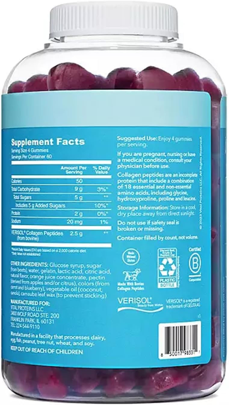 Vital-Proteins Collagen Gummies with 2.5g Verisol Peptides - 240 Grape Flavor Gummies