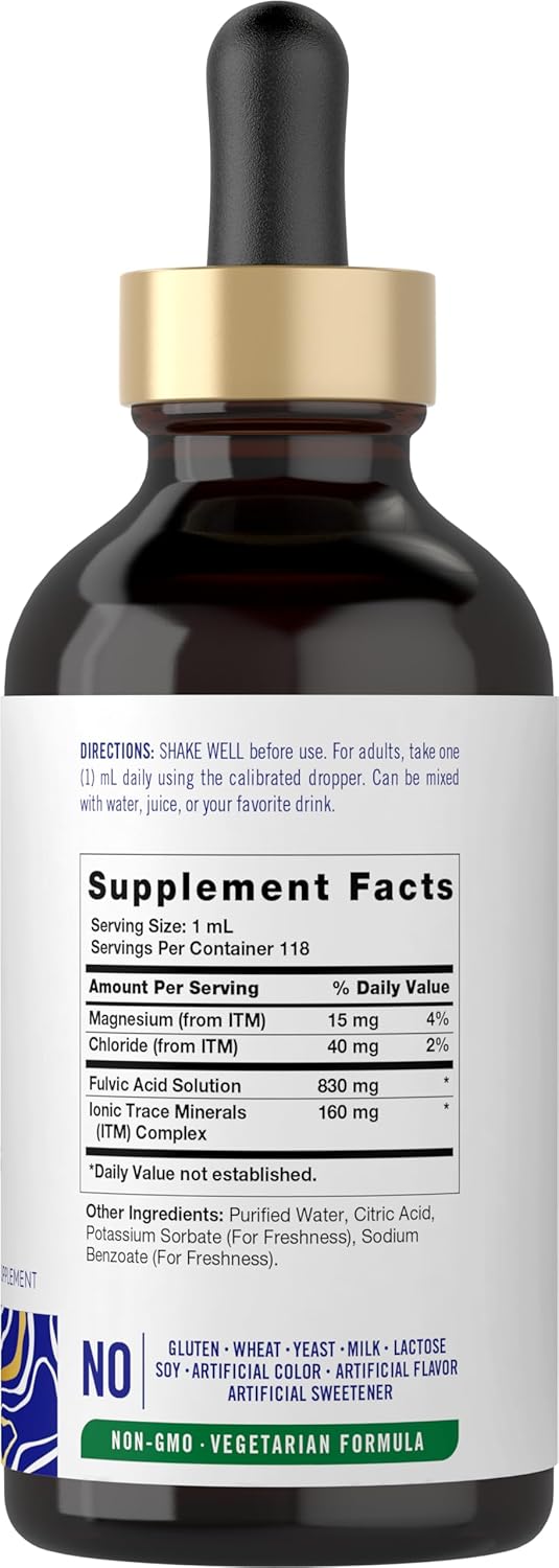 Vital Trace Fulvic Acid Drops - Liquid Trace Minerals Supplement 4 fl oz | Vegetarian, Non-GMO, Gluten Free
