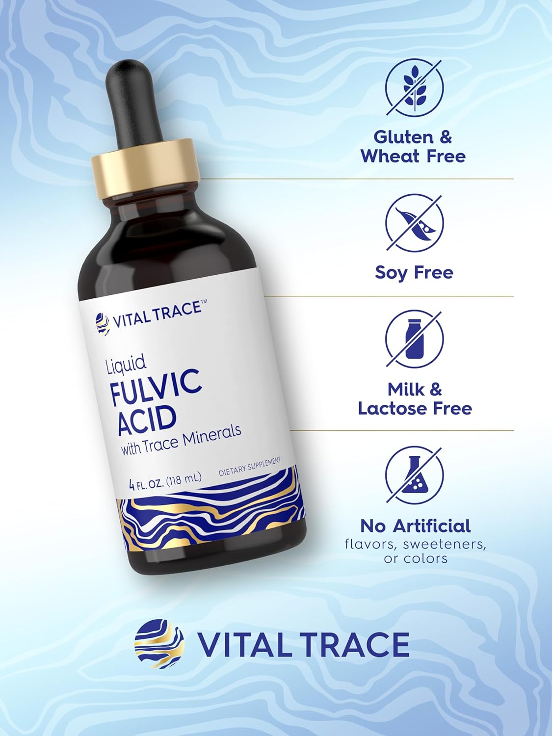 Vital Trace Fulvic Acid Drops - Liquid Trace Minerals Supplement 4 fl oz | Vegetarian, Non-GMO, Gluten Free