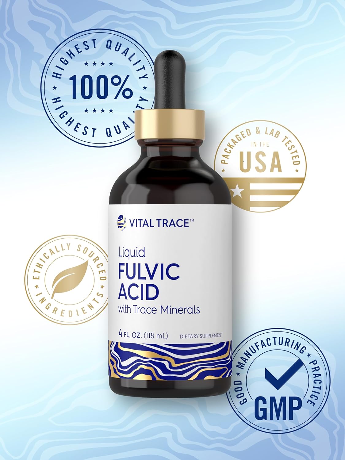 Vital Trace Fulvic Acid Drops - Liquid Trace Minerals Supplement 4 fl oz | Vegetarian, Non-GMO, Gluten Free