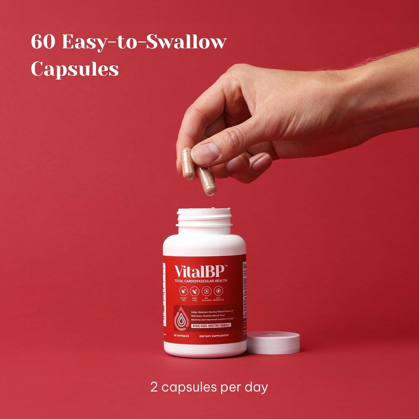 VitalBP - Supports Normal Blood Pressure, Blood Flow & Arteries - CoQ10, L-Citrulline, K2 & D3 - 60 Capsules