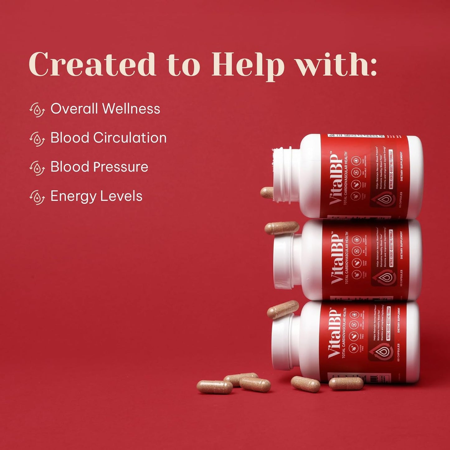 VitalBP - Supports Normal Blood Pressure, Blood Flow & Arteries - CoQ10, L-Citrulline, K2 & D3 - 60 Capsules